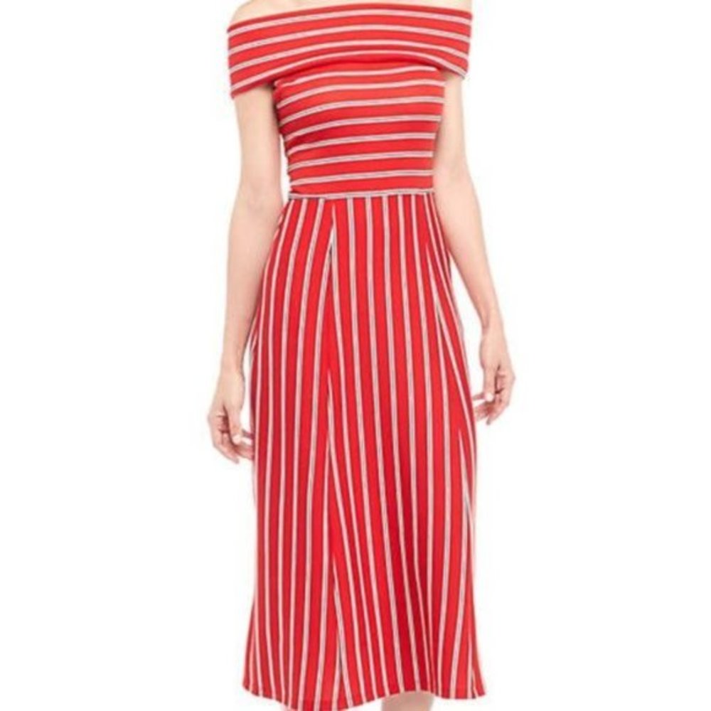 WAYF Off-the-Shoulder Red Striped Dress S